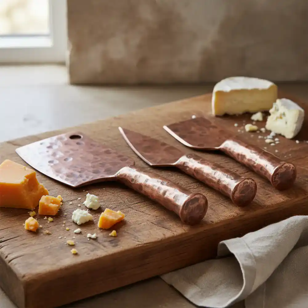 Copper artisan cheese knife set