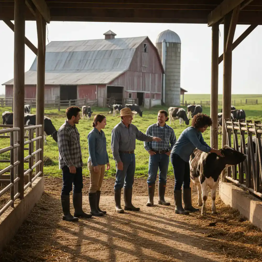 Our team visiting a local dairy farm