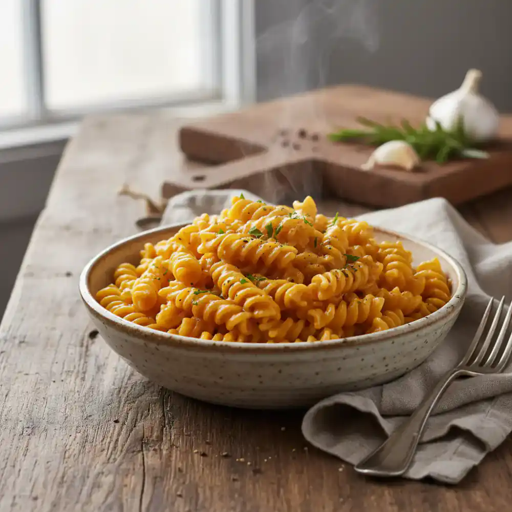 Pasta topped with creamy cheese