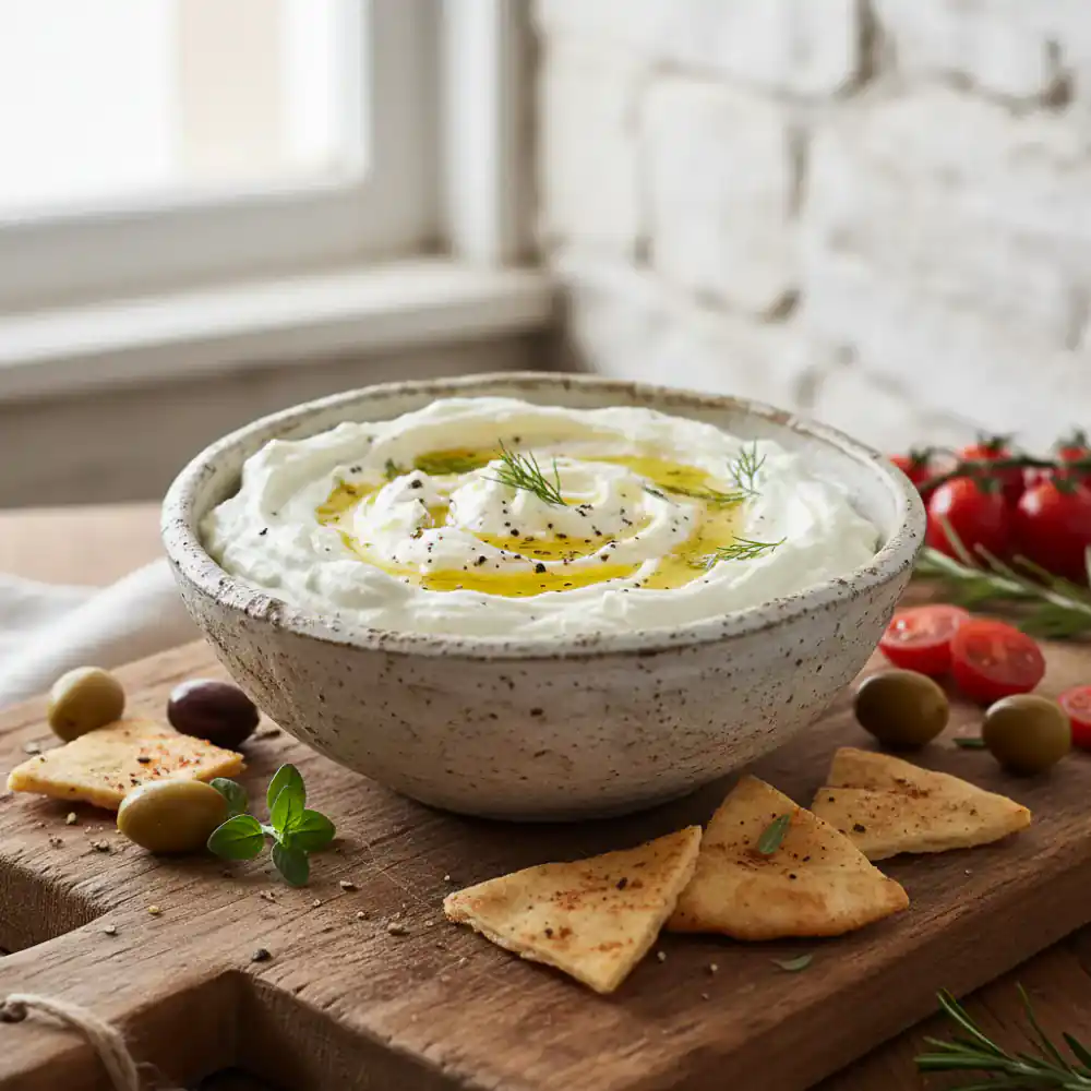 Bowl of whipped feta dip
