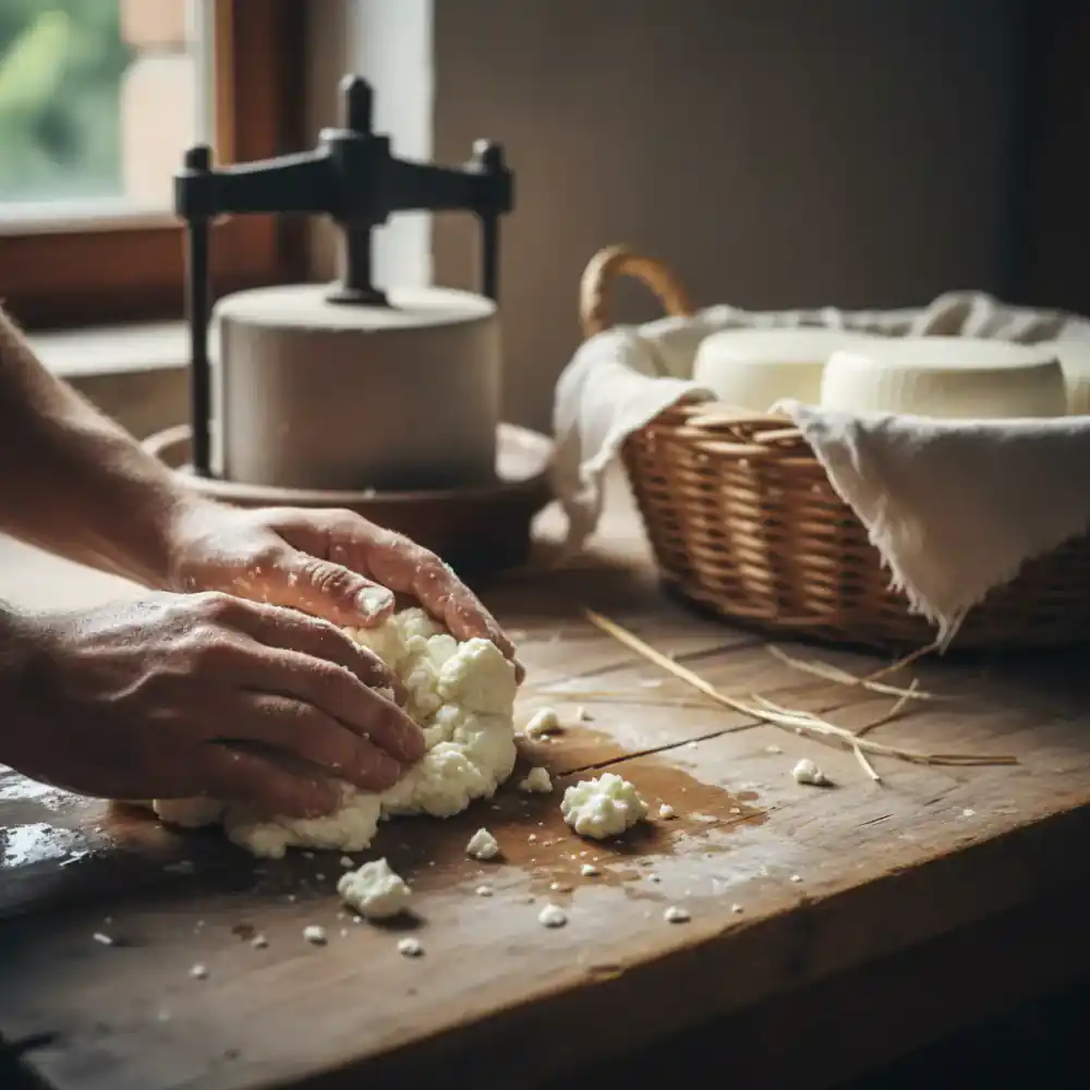 Hands crafting cheese curds